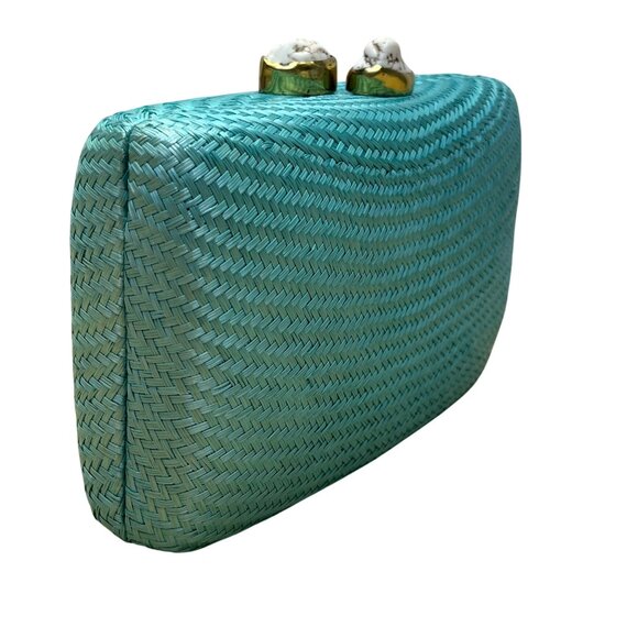 Kayu Women’s Turquoise Woven Gold Clasp Closure Chain Strap Clutch Bag Size S - Picture 5 of 10